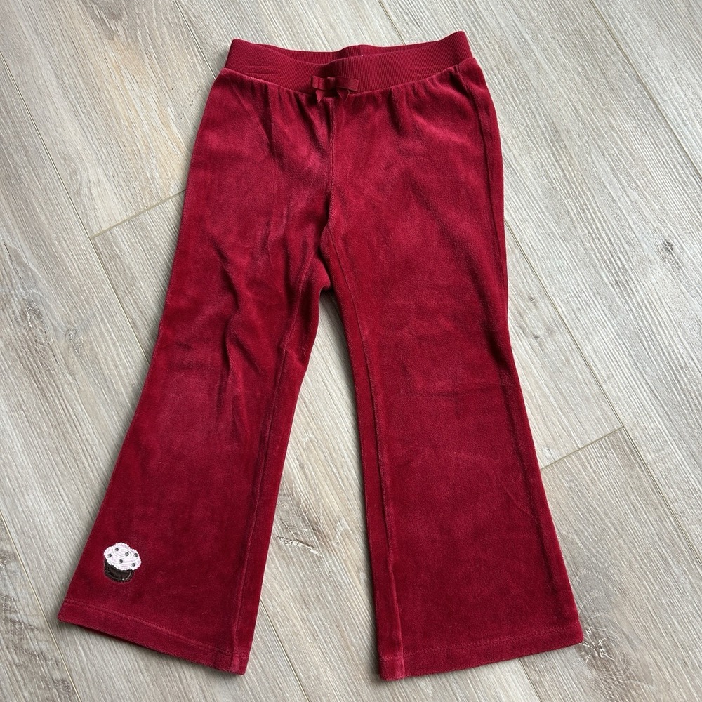 Gymboree 2010 Red Velvet Flare Pants Cupcake Embroidery Size 4
